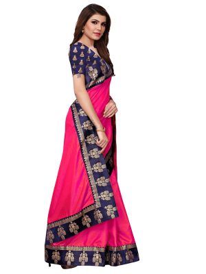 Paper Jhumki Pink Paper Silk Lace Designer Sarees With Blouse