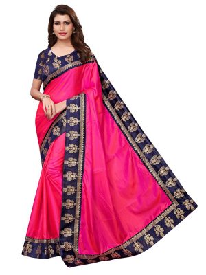Paper Jhumki Pink Paper Silk Lace Designer Sarees With Blouse