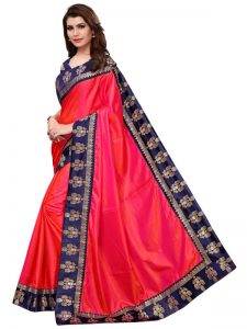 Paper Jhumki Red Paper Silk Lace Designer Sarees With Blouse