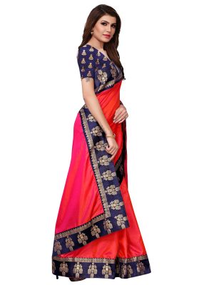 Paper Jhumki Red Paper Silk Lace Designer Sarees With Blouse