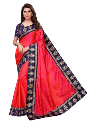 Paper Jhumki Red Paper Silk Lace Designer Sarees With Blouse