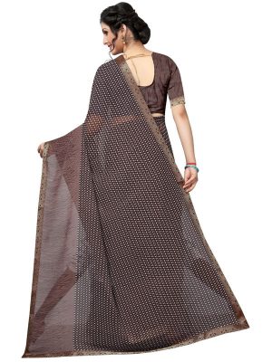 Prachi Chocalate Georgette Lace Designer Sarees With Blouse