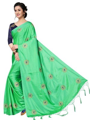 Roshni Green Paper Silk Embroidered Designer Sarees With Blouse