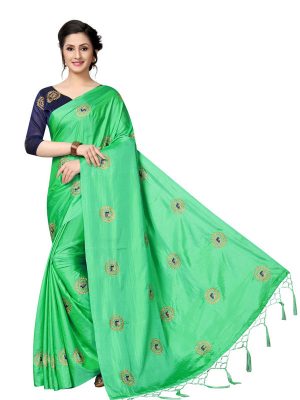 Roshni Green Paper Silk Embroidered Designer Sarees With Blouse