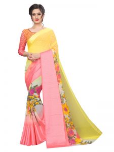 Satin Flower Georgette Satin Patta Printed Designer Sarees With Blouse