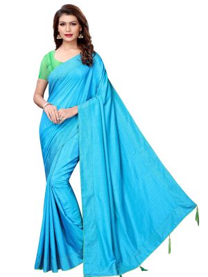 Silver Pearls Rama Sana Silk Solid Designer Sarees With Blouse