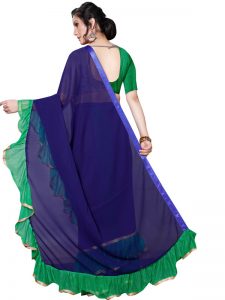 Tinder Green Georgette Solid Designer Sarees With Blouse