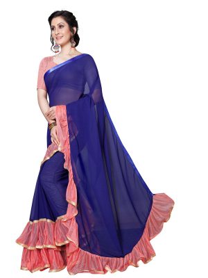 Tinder Pink Georgette Solid Designer Sarees With Blouse