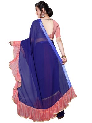 Tinder Pink Georgette Solid Designer Sarees With Blouse