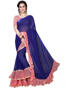 Tinder Pink Georgette Solid Designer Sarees With Blouse