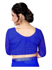 Triple Ruffle Blue Georgette Solid Designer Sarees With Blouse