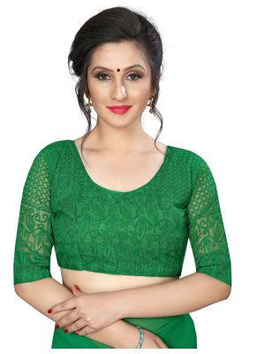 Triple Ruffle Green Georgette Solid Designer Sarees With Blouse