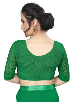 Triple Ruffle Green Georgette Solid Designer Sarees With Blouse