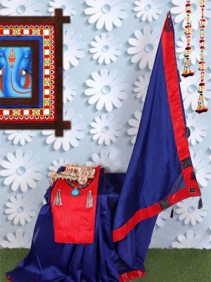 Zoya Border Navy Zoya Silk Solid Designer Sarees With Blouse