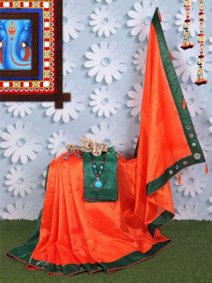 Zoya Border Orange Zoya Silk Solid Designer Sarees With Blouse