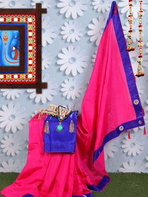 Zoya Border Pink Zoya Silk Solid Designer Sarees With Blouse