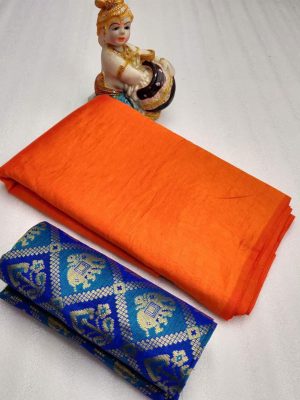Zoya Orange Zoya Silk Solid Designer Sarees With Blouse