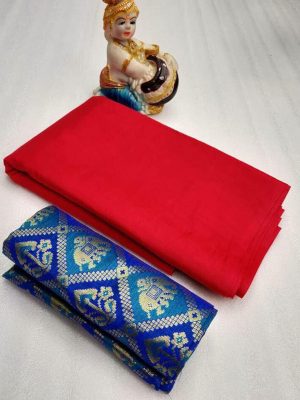 Zoya Red Zoya Silk Solid Designer Sarees With Blouse