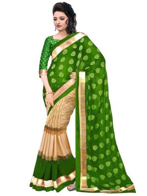 Julie Green Bhagalpuri Silk With Foil Print Sarees With Blouse