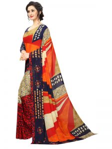 Avengers Orange Printed Georgette Sarees With Blouse