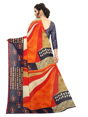 Avengers Orange Printed Georgette Sarees With Blouse