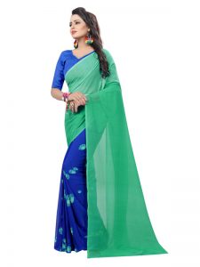 Jelly Blue Printed Georgette Sarees With Blouse