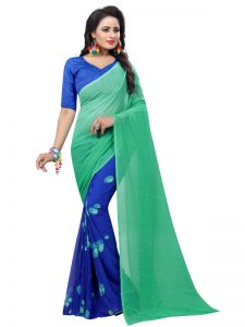 Jelly Blue Printed Georgette Sarees With Blouse