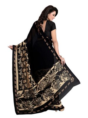 Mallika Black Printed Georgette Sarees With Blouse