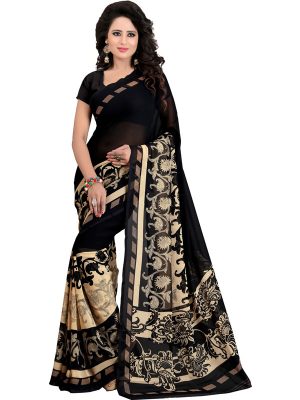 Mallika Black Printed Georgette Sarees With Blouse