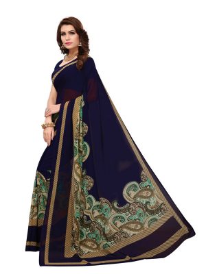 Mayuri Blue Printed Georgette Sarees With Blouse