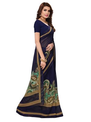 Mayuri Blue Printed Georgette Sarees With Blouse