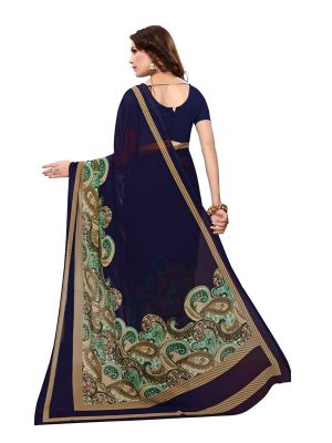 Mayuri Blue Printed Georgette Sarees With Blouse