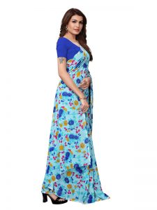 Multi Blue Printed Georgette Sarees With Blouse