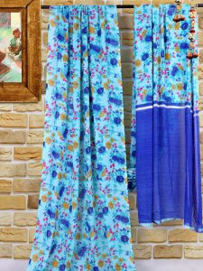 Multi Blue Printed Georgette Sarees With Blouse