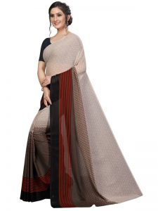 Oppo Grey Printed Georgette Sarees With Blouse