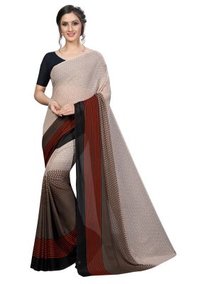 Oppo Grey Printed Georgette Sarees With Blouse