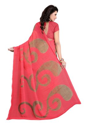 Red Chiku Saree Printed Georgette Sarees With Blouse
