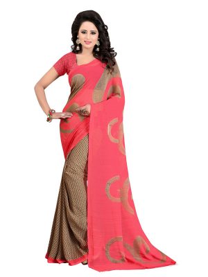 Red Chiku Saree Printed Georgette Sarees With Blouse