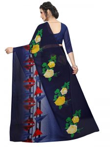 Skoda Navy Printed Georgette Sarees With Blouse