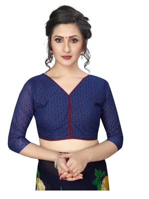 Skoda Navy Printed Georgette Sarees With Blouse