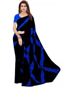 Triangle Blue Printed Georgette Sarees With Blouse