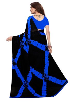 Triangle Blue Printed Georgette Sarees With Blouse