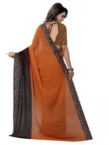 Trump Orange Printed Georgette Sarees With Blouse