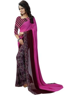 Trump Purple Printed Georgette Sarees With Blouse
