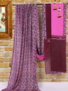 Trump Purple Printed Georgette Sarees With Blouse