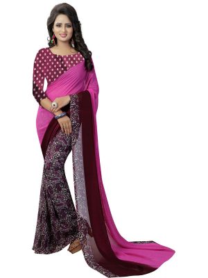 Trump Purple Printed Georgette Sarees With Blouse
