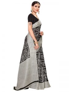 Chetak Black Khadi Silk Printed Kalamkaari Sarees With Blouse