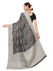 Chetak Black Khadi Silk Printed Kalamkaari Sarees With Blouse