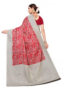 Chetak Red Khadi Silk Printed Kalamkaari Sarees With Blouse