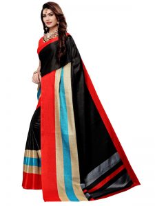 Classic Black Khadi Silk Printed Kalamkaari Sarees With Blouse